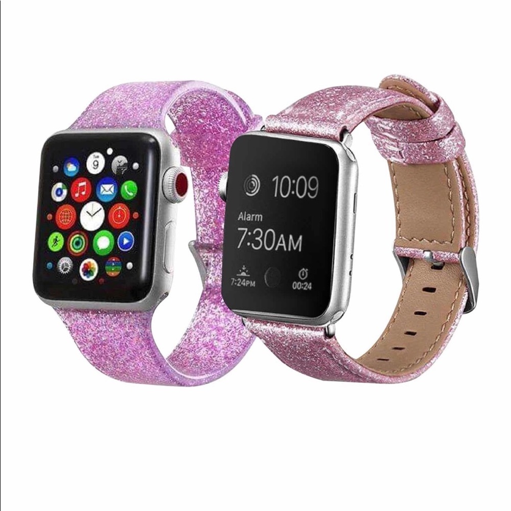 Apple I phone watch pink glitter band set of two